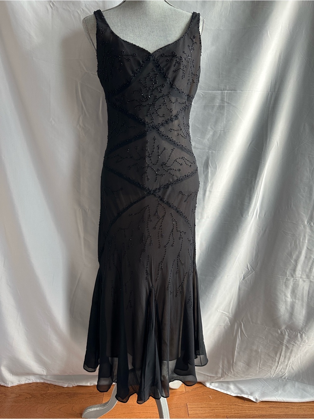 Jones New York Black Silk Beaded Maxi Dress